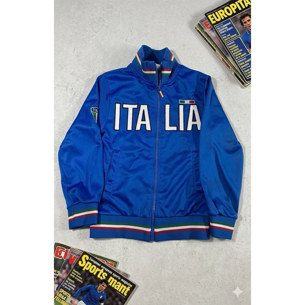 Italia Kids Track Jacket Size 5/6 Full Zip Blue Soccer Warm Up Tricolor Stripe